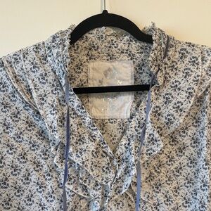 NWOT Sundance Cino Floral Blue Cottage Core Blouse with Ruffle Detail